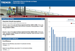 screenshot of the website TRENDS: Transportation Revenue Estimator and Needs Determination System