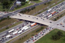 Aerial photograph of heavy traffic on IH 35 at East 19th St.
